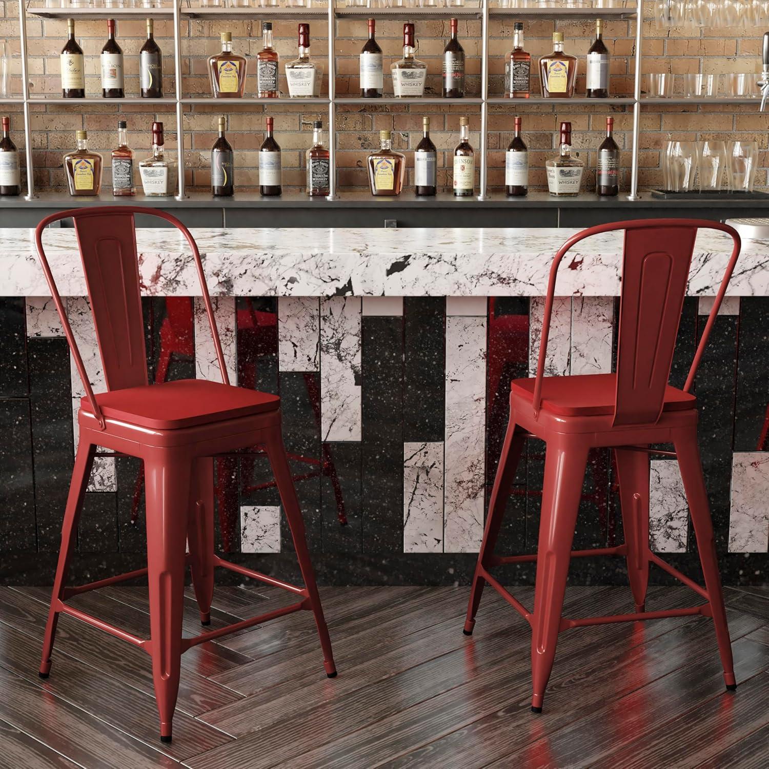 image:imageFlash Furniture Kai Commercial 30 High IndoorOutdoor Bar Height Stool White Galvanized Steel Frame Gray Square AllWeather Poly Resin Seat Removable BackRedRed