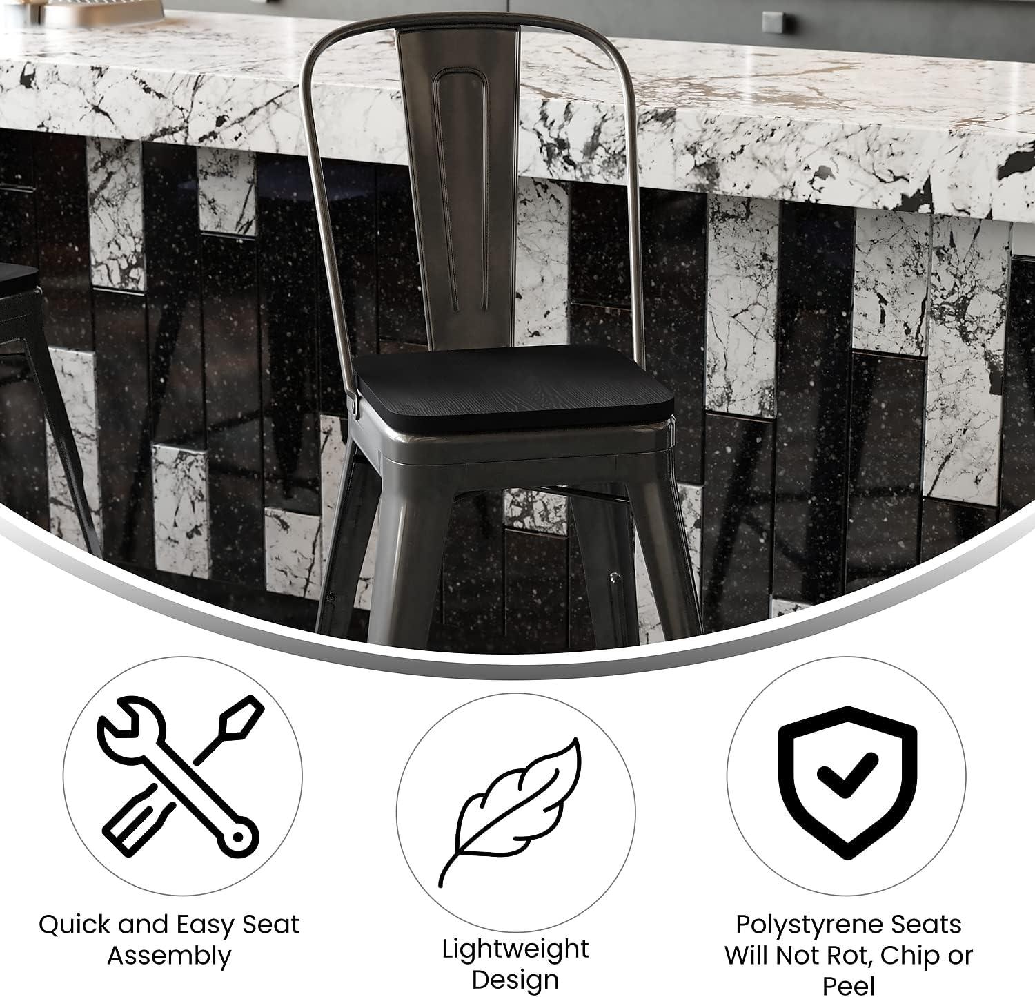 image:imageFlash Furniture Kai Commercial 30 High IndoorOutdoor Bar Height Stool White Galvanized Steel Frame Gray Square AllWeather Poly Resin Seat Removable BackBlackBlack