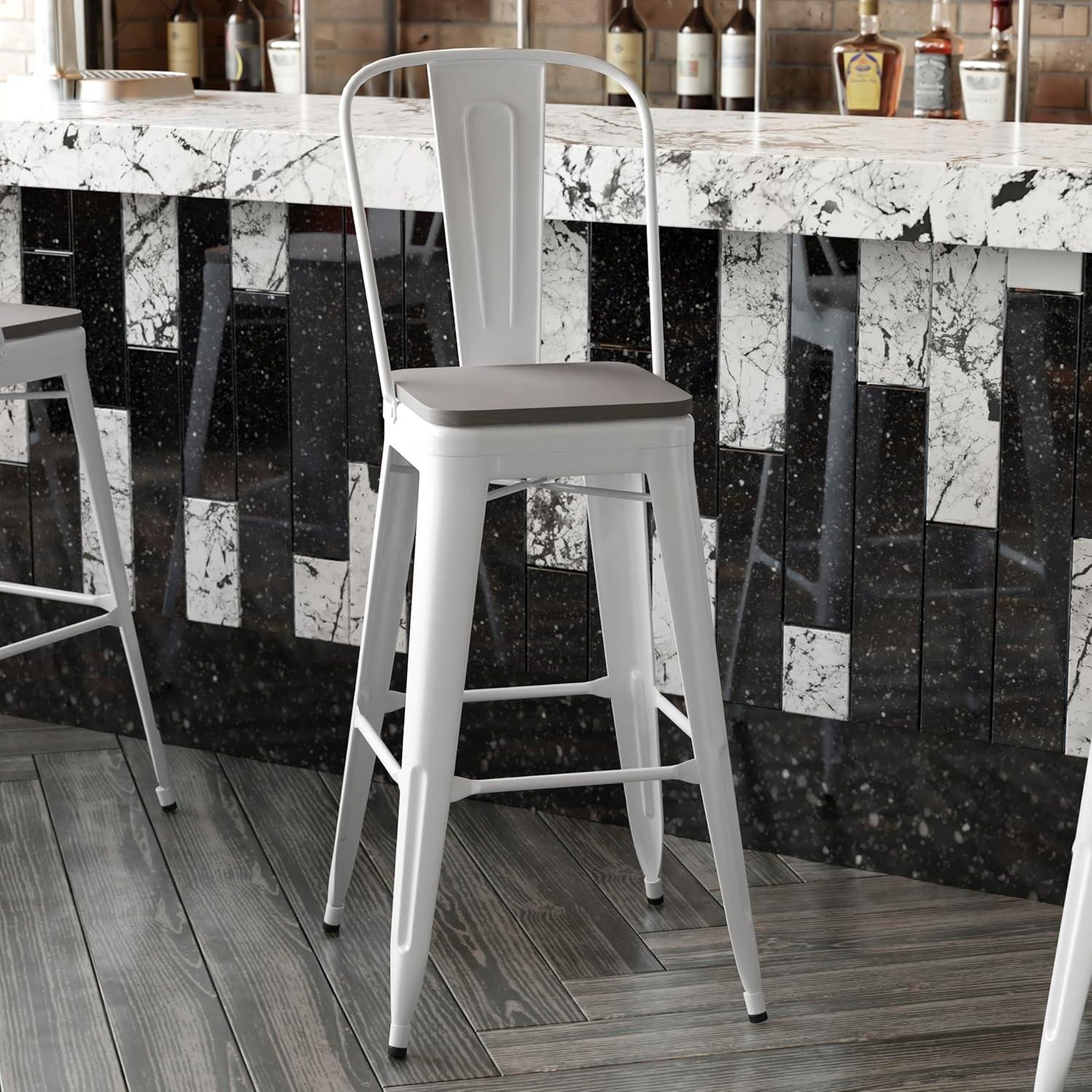 image:imageFlash Furniture Kai Commercial 30 High IndoorOutdoor Bar Height Stool White Galvanized Steel Frame Gray Square AllWeather Poly Resin Seat Removable BackWhiteGray