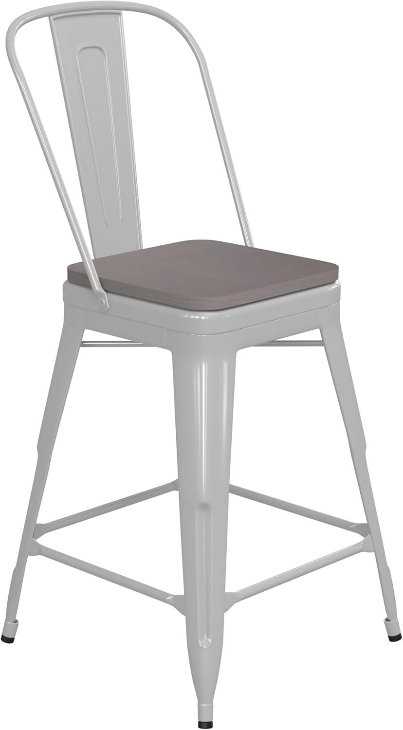 image:imageFlash Furniture Kai Commercial 30 High IndoorOutdoor Bar Height Stool White Galvanized Steel Frame Gray Square AllWeather Poly Resin Seat Removable BackWhiteGray