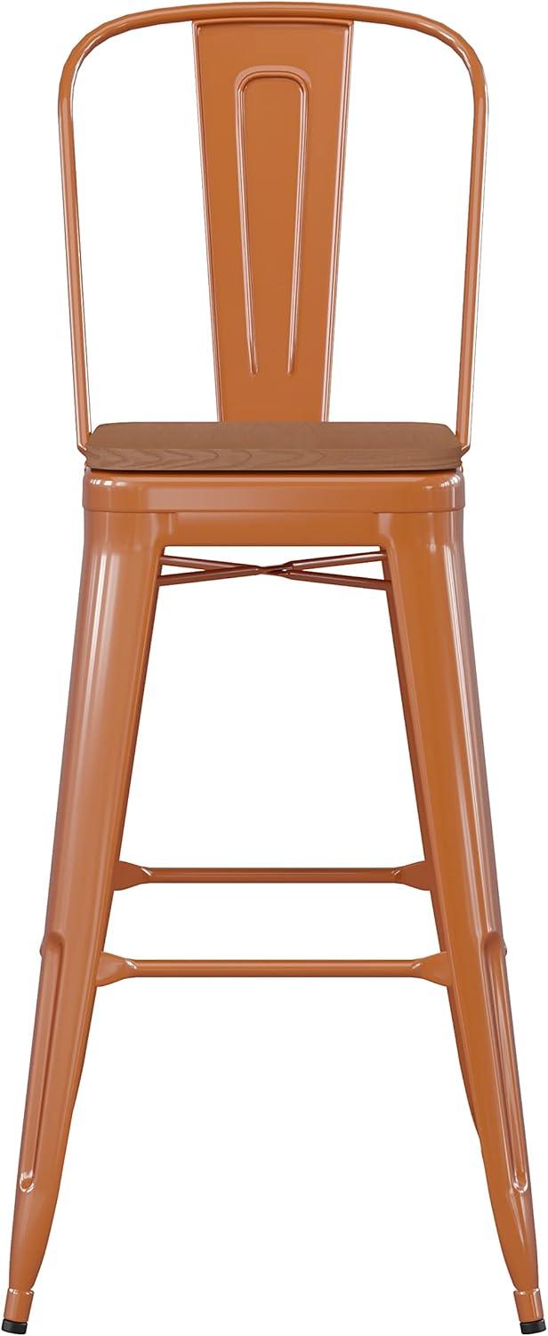 image:imageFlash Furniture Kai Commercial 30 High IndoorOutdoor Bar Height Stool White Galvanized Steel Frame Gray Square AllWeather Poly Resin Seat Removable BackOrangeTeak
