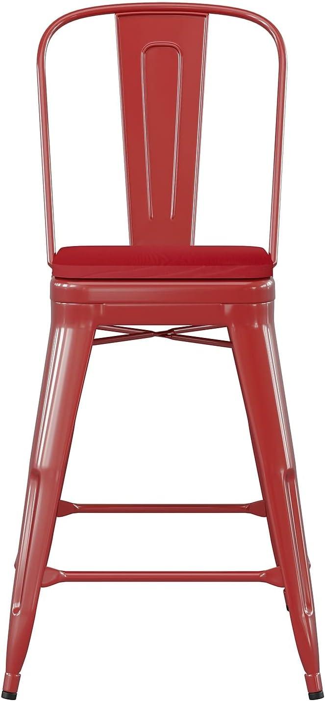 image:imageFlash Furniture Kai Commercial 30 High IndoorOutdoor Bar Height Stool White Galvanized Steel Frame Gray Square AllWeather Poly Resin Seat Removable BackRedRed