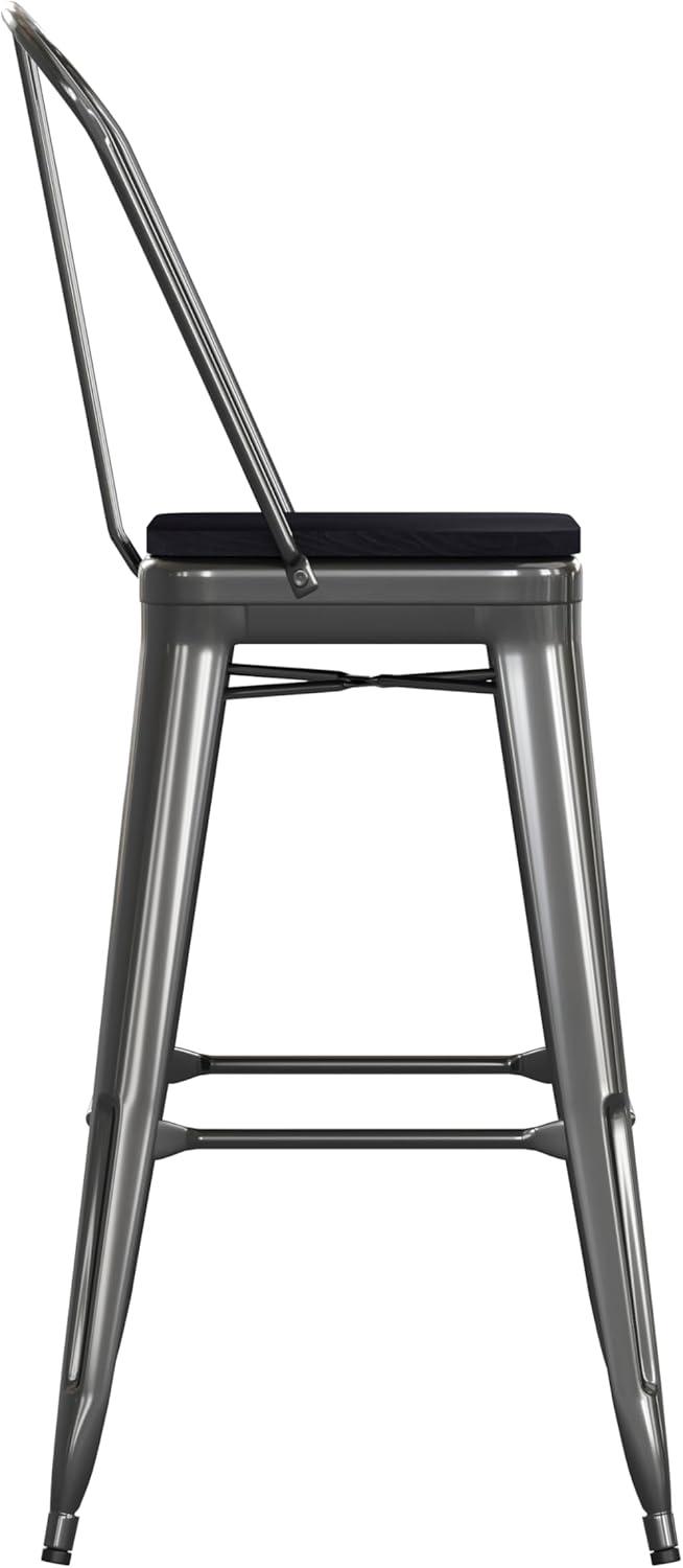 image:imageFlash Furniture Kai Commercial 30 High IndoorOutdoor Bar Height Stool White Galvanized Steel Frame Gray Square AllWeather Poly Resin Seat Removable BackBlackBlack