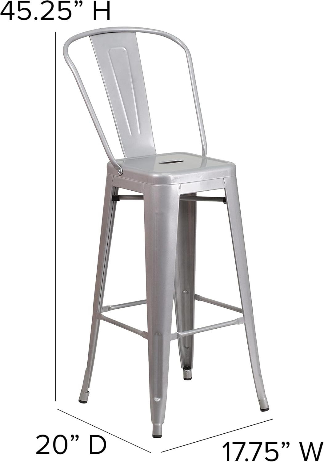 image:imageFlash Furniture Kai Commercial 30 High IndoorOutdoor Bar Height Stool White Galvanized Steel Frame Gray Square AllWeather Poly Resin Seat Removable BackSilverGray