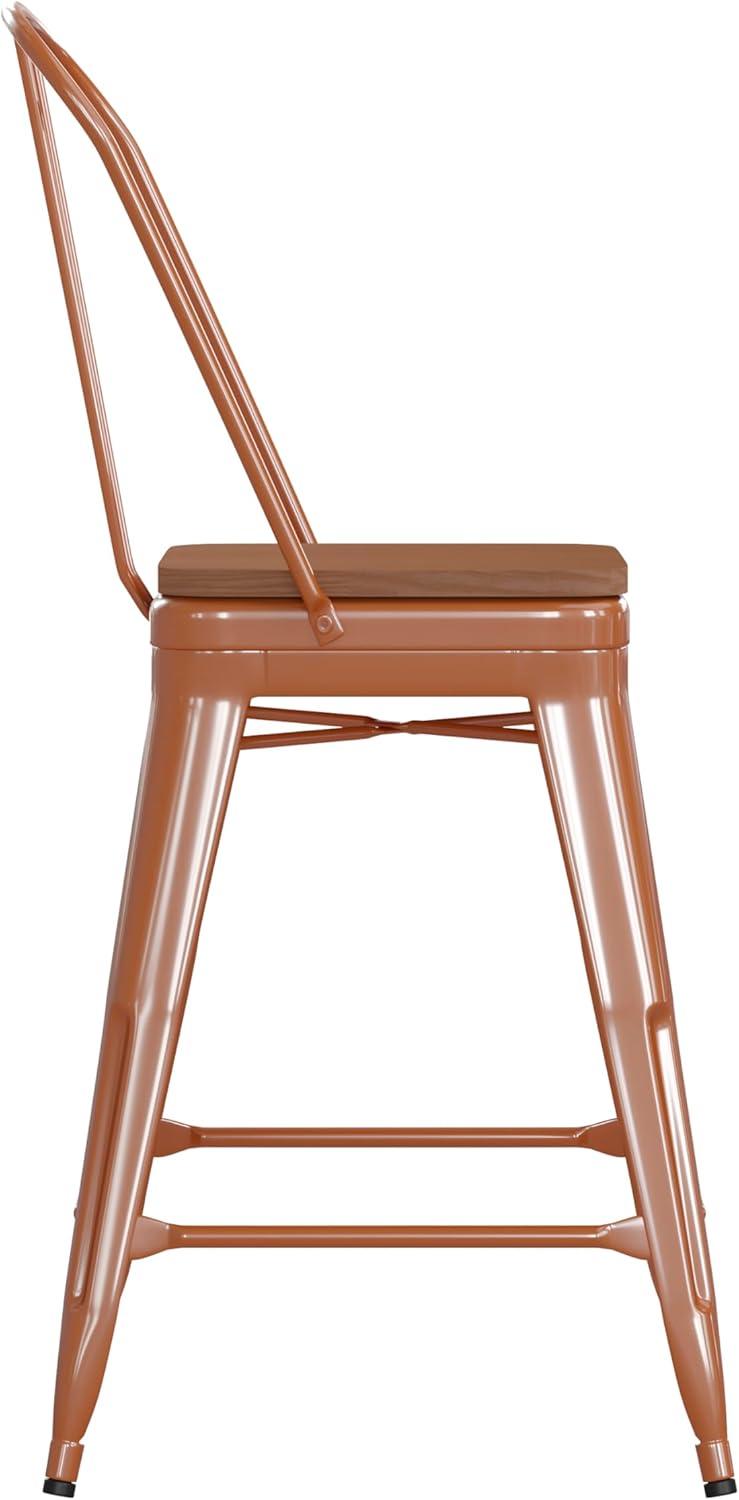 image:imageFlash Furniture Kai Commercial 30 High IndoorOutdoor Bar Height Stool White Galvanized Steel Frame Gray Square AllWeather Poly Resin Seat Removable BackOrangeTeak