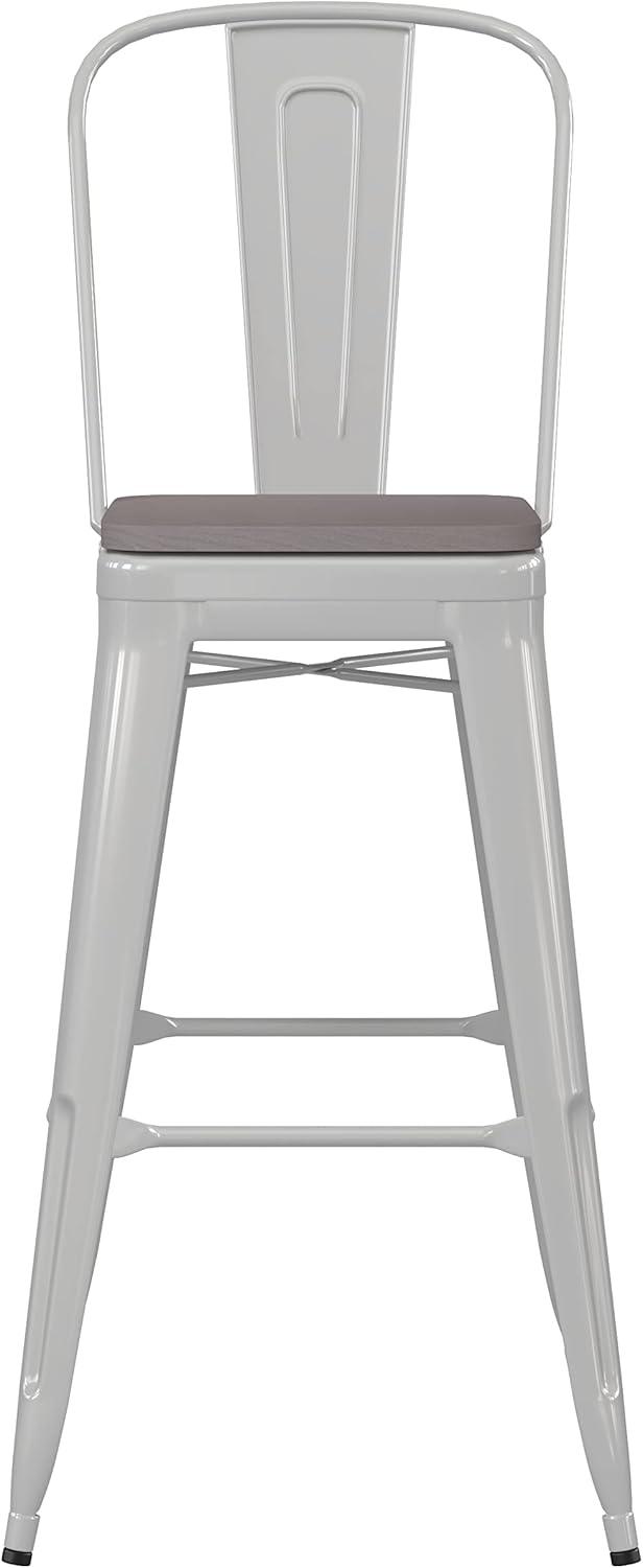image:imageFlash Furniture Kai Commercial 30 High IndoorOutdoor Bar Height Stool White Galvanized Steel Frame Gray Square AllWeather Poly Resin Seat Removable BackWhiteGray