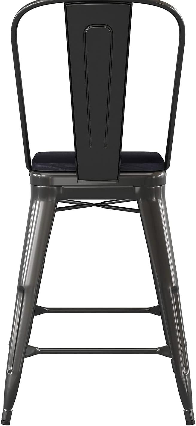 image:imageFlash Furniture Kai Commercial 30 High IndoorOutdoor Bar Height Stool White Galvanized Steel Frame Gray Square AllWeather Poly Resin Seat Removable BackBlackBlack