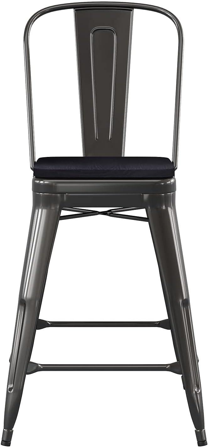 image:imageFlash Furniture Kai Commercial 30 High IndoorOutdoor Bar Height Stool White Galvanized Steel Frame Gray Square AllWeather Poly Resin Seat Removable BackBlackBlack