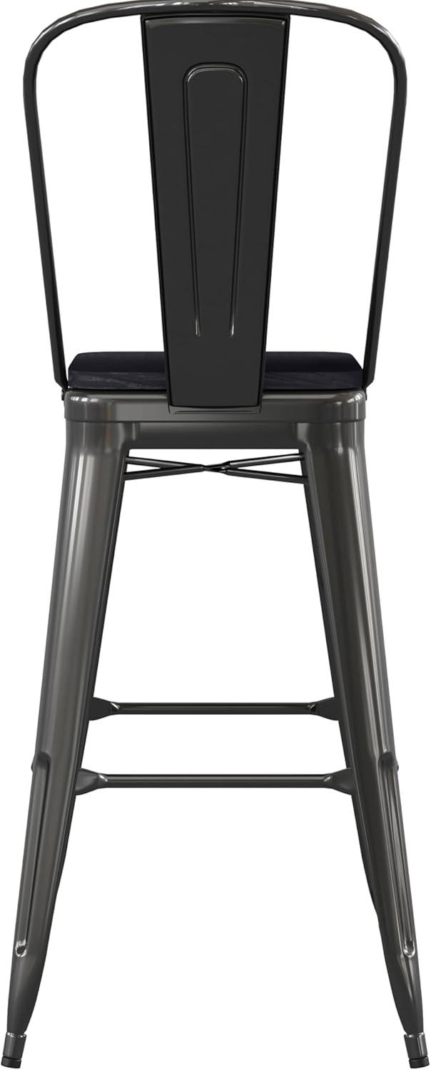 image:imageFlash Furniture Kai Commercial 30 High IndoorOutdoor Bar Height Stool White Galvanized Steel Frame Gray Square AllWeather Poly Resin Seat Removable BackBlackBlack