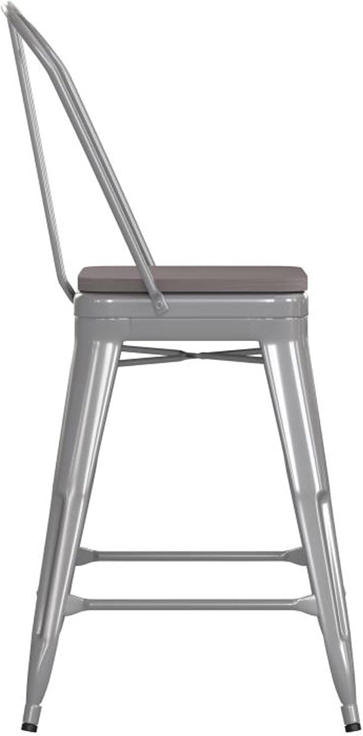 image:imageFlash Furniture Kai Commercial 30 High IndoorOutdoor Bar Height Stool White Galvanized Steel Frame Gray Square AllWeather Poly Resin Seat Removable BackSilverGray