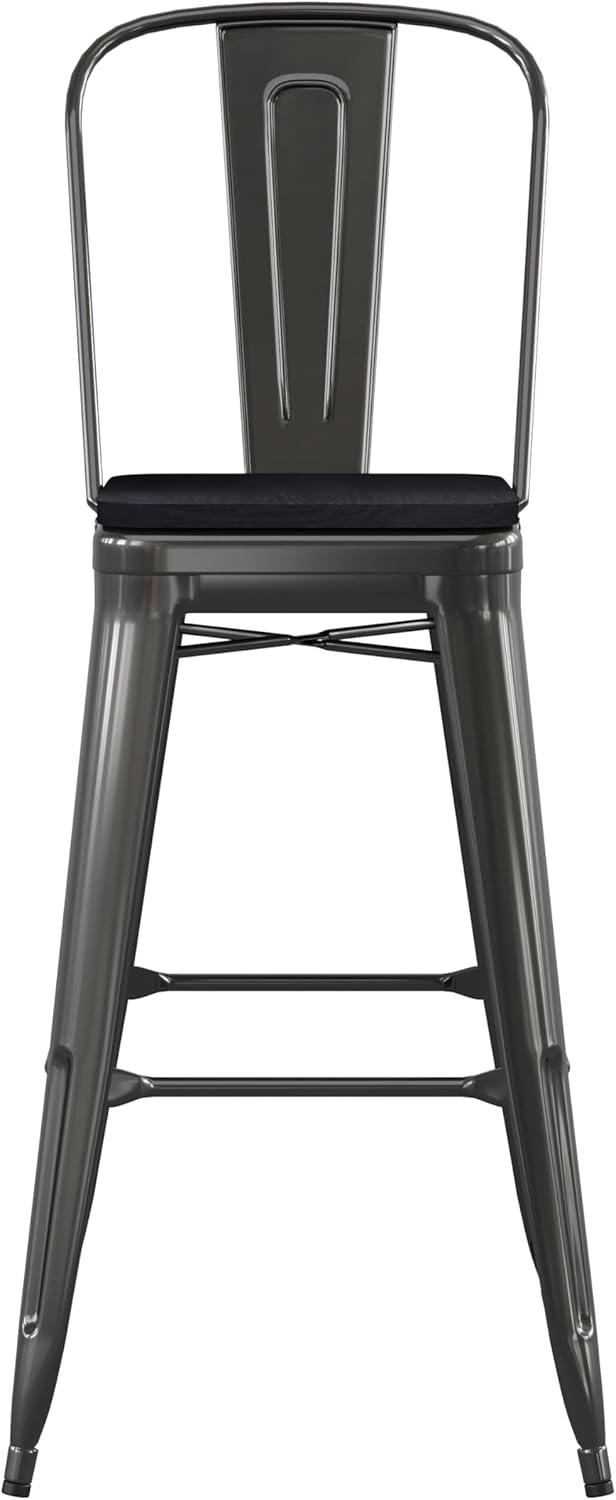 image:imageFlash Furniture Kai Commercial 30 High IndoorOutdoor Bar Height Stool White Galvanized Steel Frame Gray Square AllWeather Poly Resin Seat Removable BackBlackBlack