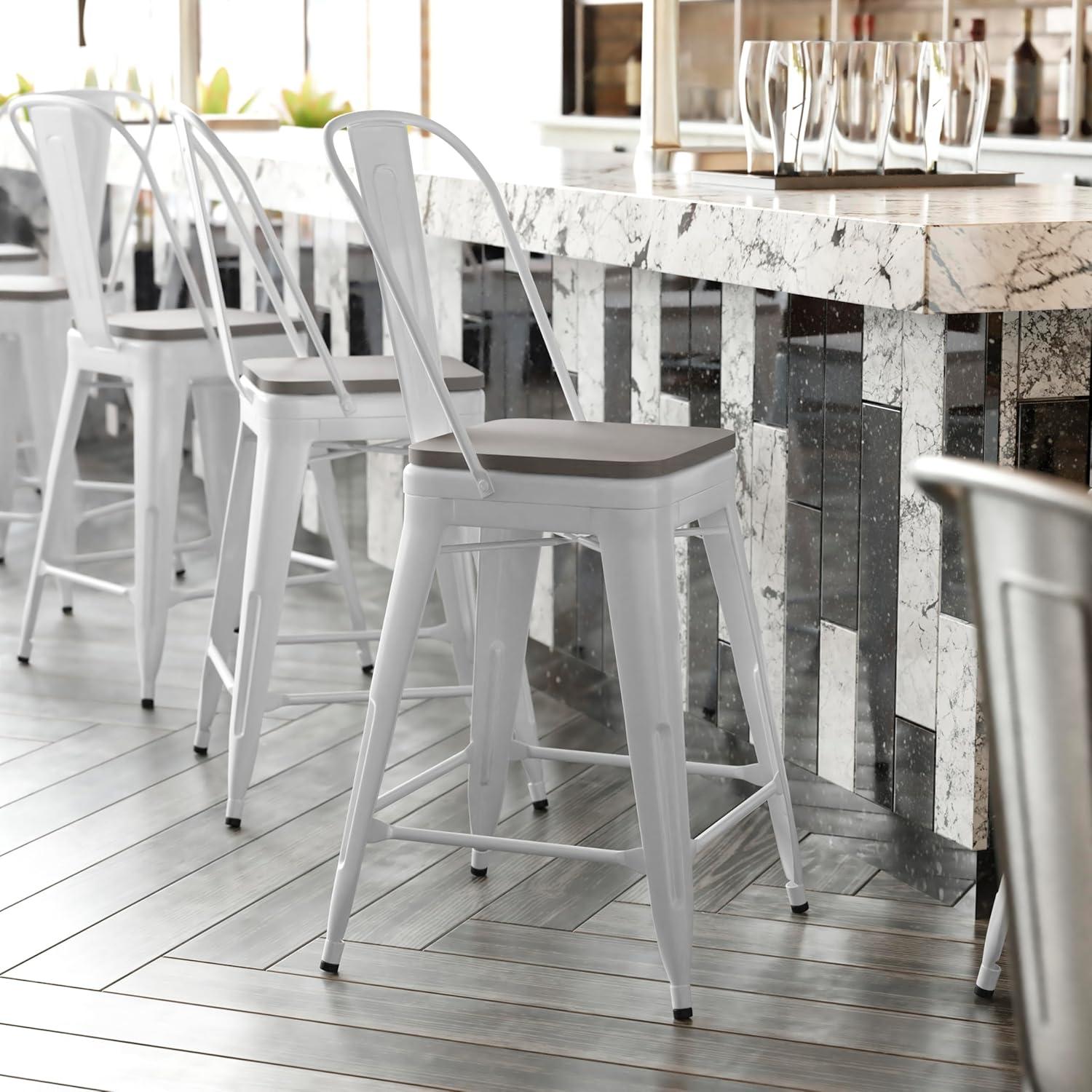 image:imageFlash Furniture Kai Commercial 30 High IndoorOutdoor Bar Height Stool White Galvanized Steel Frame Gray Square AllWeather Poly Resin Seat Removable BackWhiteGray