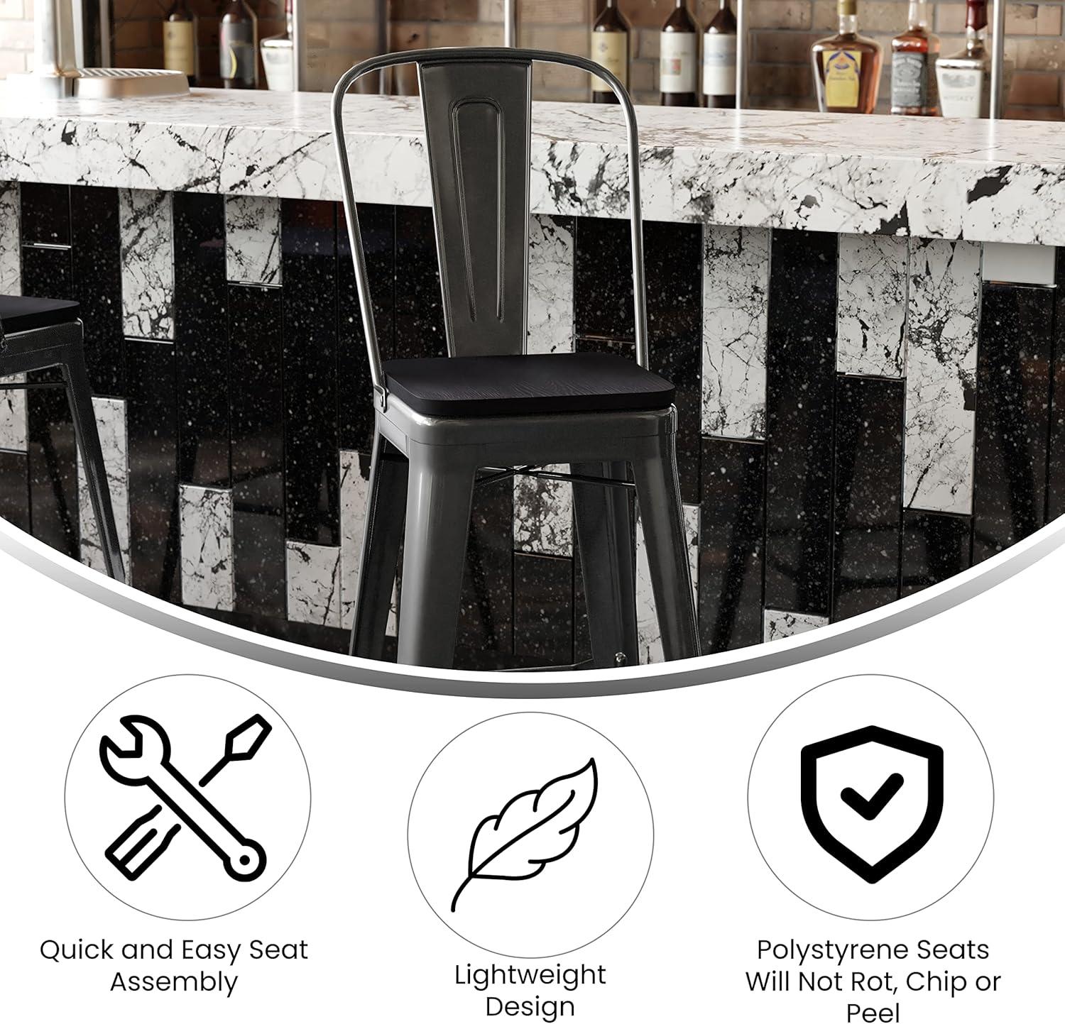 image:imageFlash Furniture Kai Commercial 30 High IndoorOutdoor Bar Height Stool White Galvanized Steel Frame Gray Square AllWeather Poly Resin Seat Removable BackBlackBlack