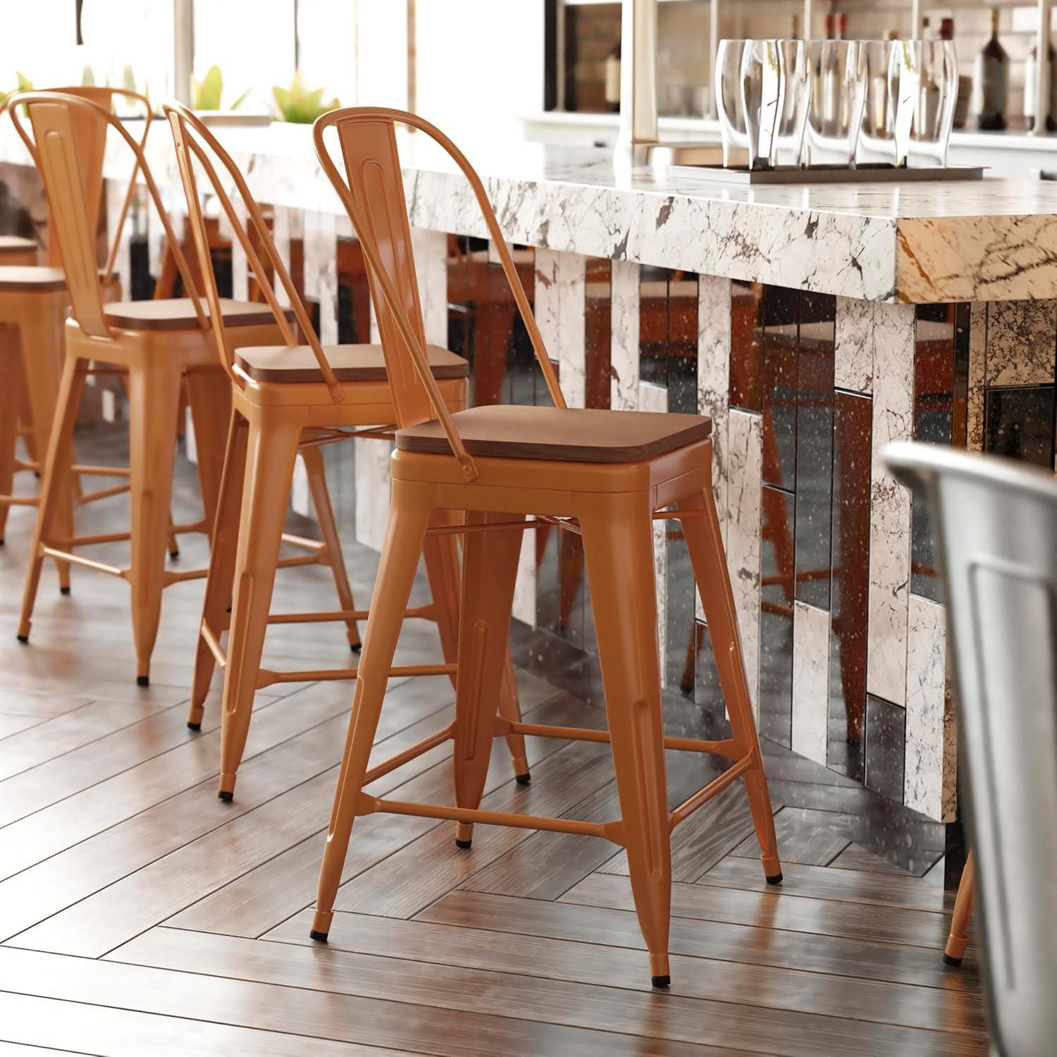 image:imageFlash Furniture Kai Commercial 30 High IndoorOutdoor Bar Height Stool White Galvanized Steel Frame Gray Square AllWeather Poly Resin Seat Removable BackOrangeTeak