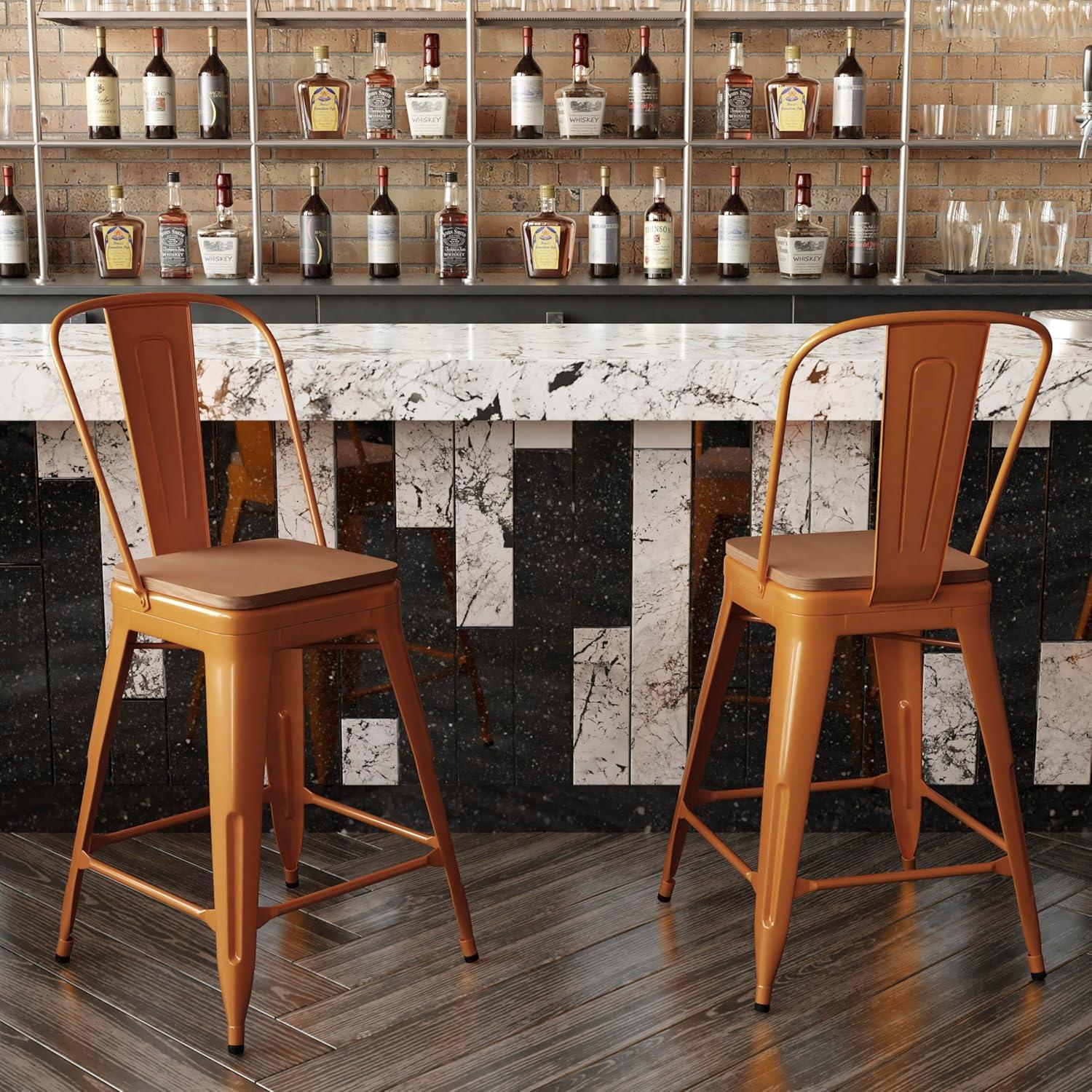 image:imageFlash Furniture Kai Commercial 30 High IndoorOutdoor Bar Height Stool White Galvanized Steel Frame Gray Square AllWeather Poly Resin Seat Removable BackOrangeTeak