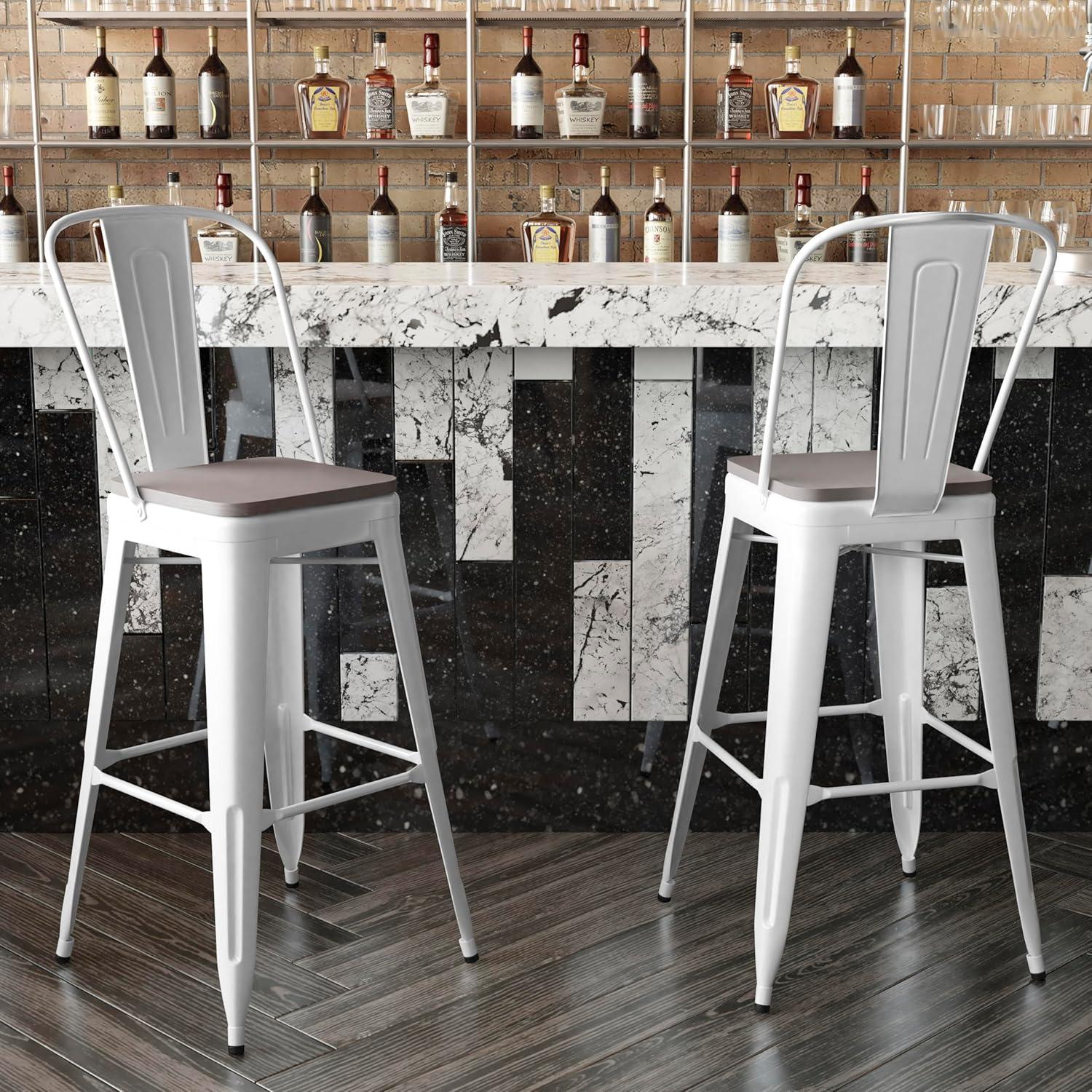 image:imageFlash Furniture Kai Commercial 30 High IndoorOutdoor Bar Height Stool White Galvanized Steel Frame Gray Square AllWeather Poly Resin Seat Removable BackWhiteGray