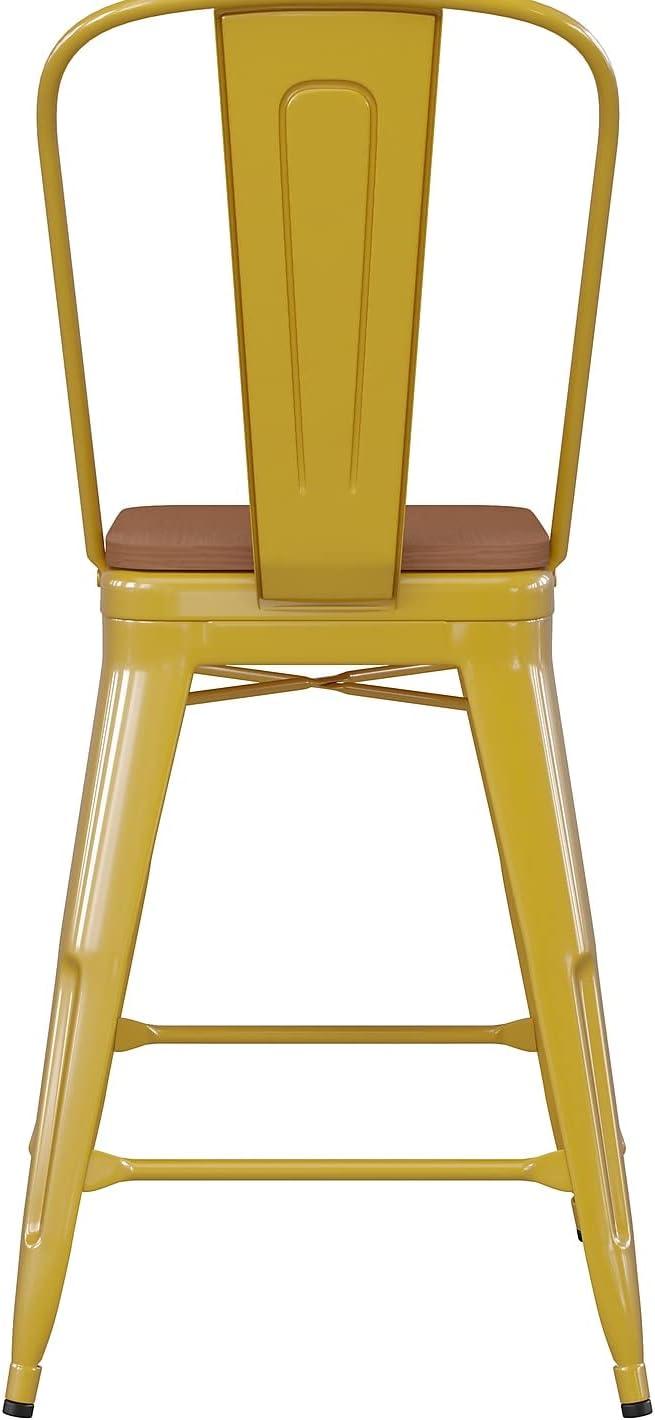 image:imageFlash Furniture Kai Commercial 30 High IndoorOutdoor Bar Height Stool White Galvanized Steel Frame Gray Square AllWeather Poly Resin Seat Removable BackYellowTeak
