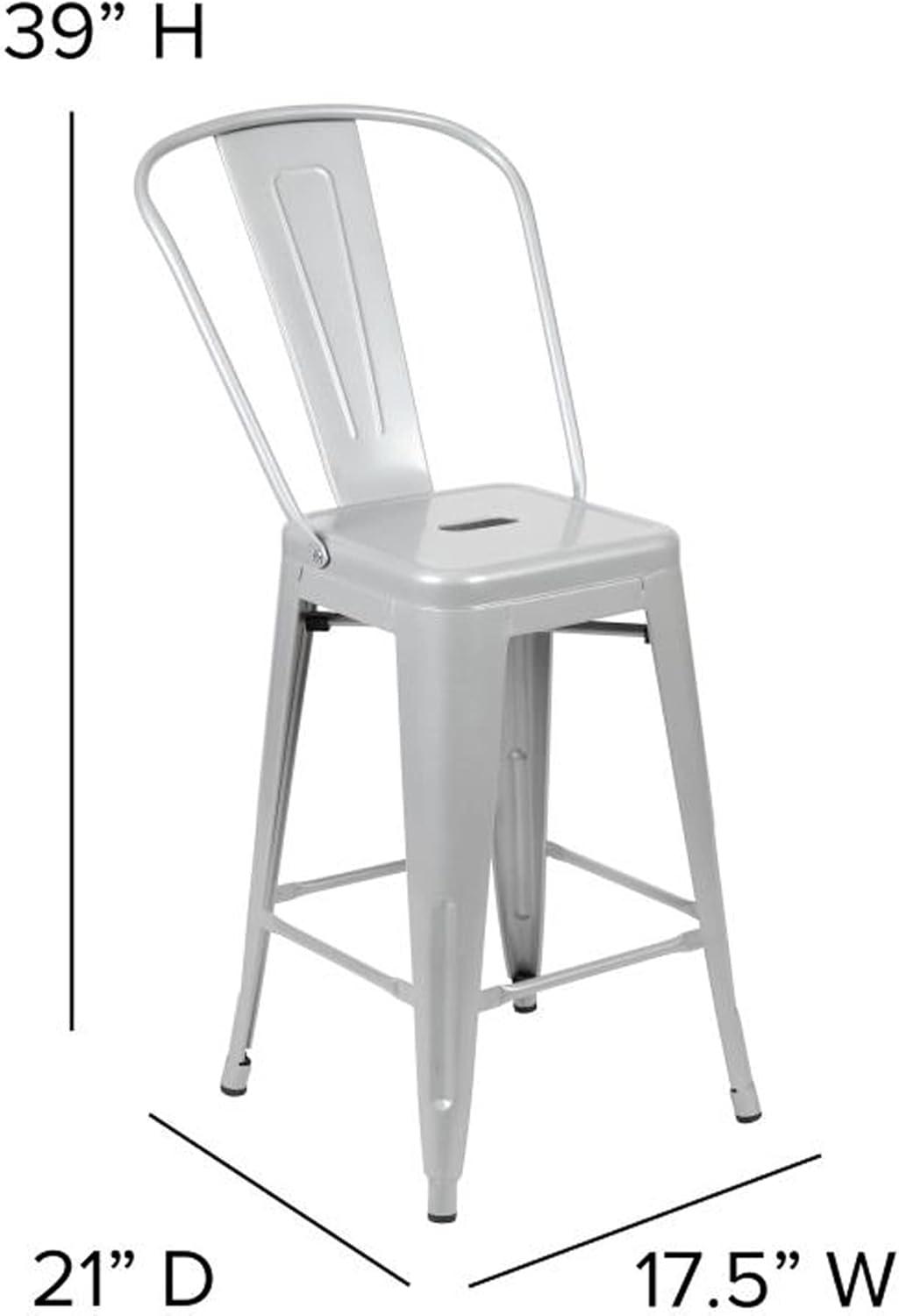 image:imageFlash Furniture Kai Commercial 30 High IndoorOutdoor Bar Height Stool White Galvanized Steel Frame Gray Square AllWeather Poly Resin Seat Removable BackSilverGray