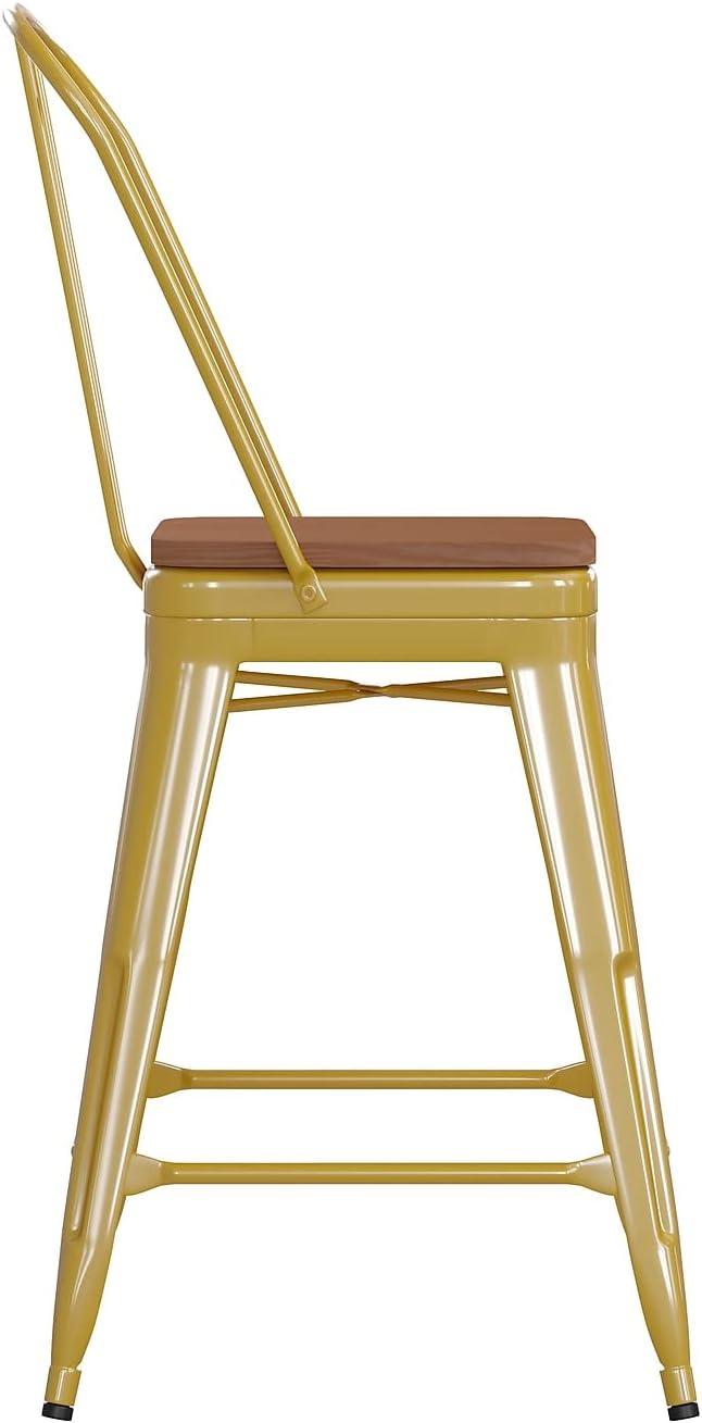 image:imageFlash Furniture Kai Commercial 30 High IndoorOutdoor Bar Height Stool White Galvanized Steel Frame Gray Square AllWeather Poly Resin Seat Removable BackYellowTeak