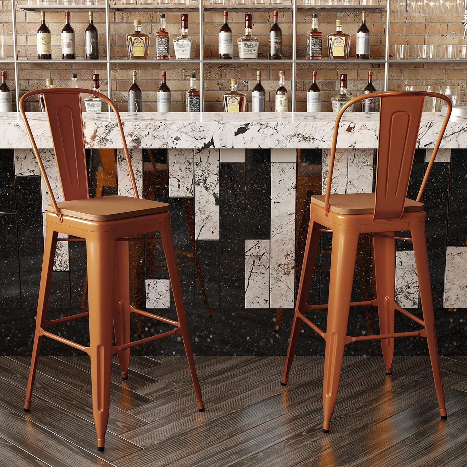 image:imageFlash Furniture Kai Commercial 30 High IndoorOutdoor Bar Height Stool White Galvanized Steel Frame Gray Square AllWeather Poly Resin Seat Removable BackOrangeTeak