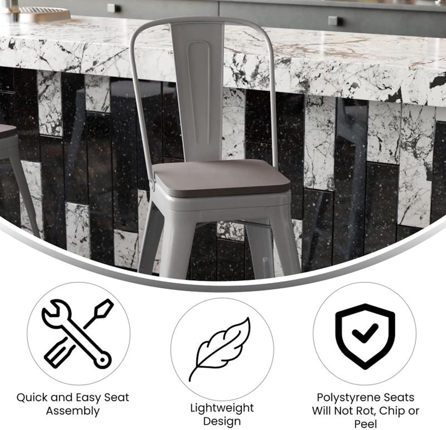 image:imageFlash Furniture Kai Commercial 30 High IndoorOutdoor Bar Height Stool White Galvanized Steel Frame Gray Square AllWeather Poly Resin Seat Removable BackSilverGray