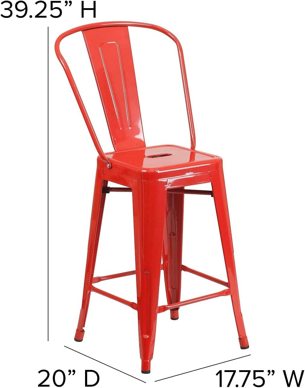 image:imageFlash Furniture Kai Commercial 30 High IndoorOutdoor Bar Height Stool White Galvanized Steel Frame Gray Square AllWeather Poly Resin Seat Removable BackRedRed
