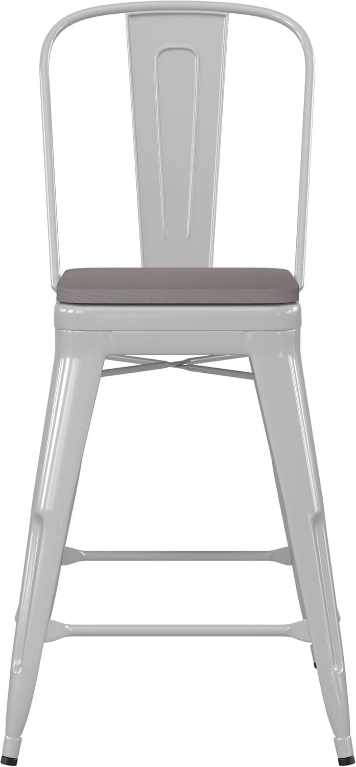 image:imageFlash Furniture Kai Commercial 30 High IndoorOutdoor Bar Height Stool White Galvanized Steel Frame Gray Square AllWeather Poly Resin Seat Removable BackWhiteGray