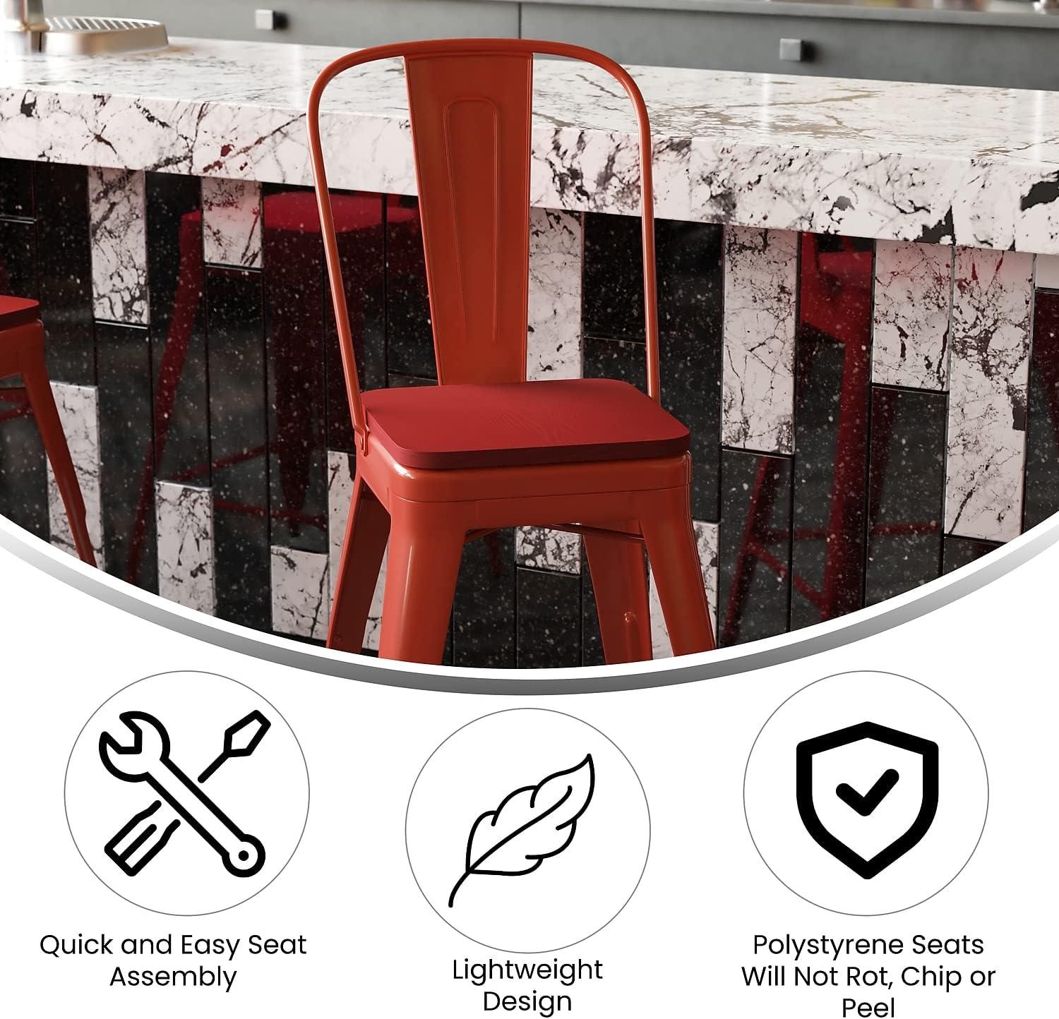 image:imageFlash Furniture Kai Commercial 30 High IndoorOutdoor Bar Height Stool White Galvanized Steel Frame Gray Square AllWeather Poly Resin Seat Removable BackRedRed