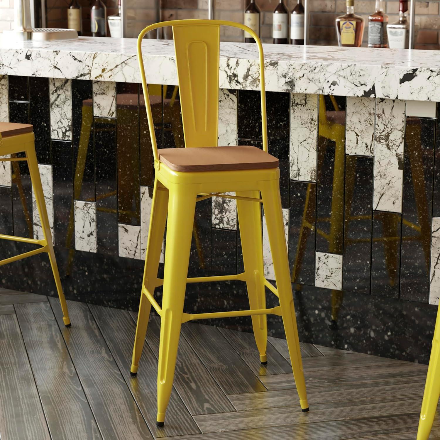 image:imageFlash Furniture Kai Commercial 30 High IndoorOutdoor Bar Height Stool White Galvanized Steel Frame Gray Square AllWeather Poly Resin Seat Removable BackYellowTeak