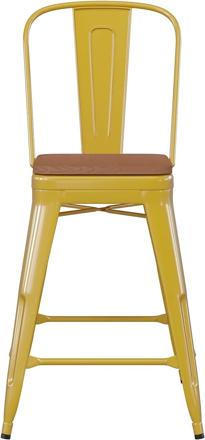 image:imageFlash Furniture Kai Commercial 30 High IndoorOutdoor Bar Height Stool White Galvanized Steel Frame Gray Square AllWeather Poly Resin Seat Removable BackYellowTeak