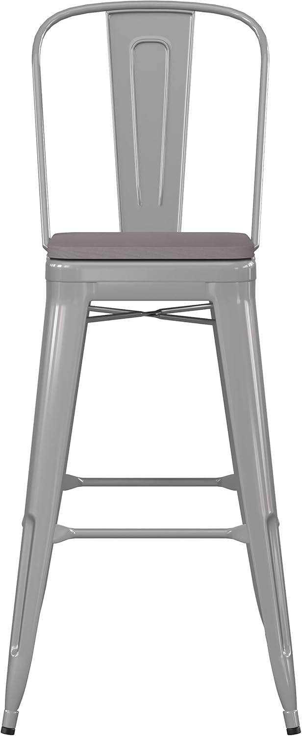 image:imageFlash Furniture Kai Commercial 30 High IndoorOutdoor Bar Height Stool White Galvanized Steel Frame Gray Square AllWeather Poly Resin Seat Removable BackSilverGray