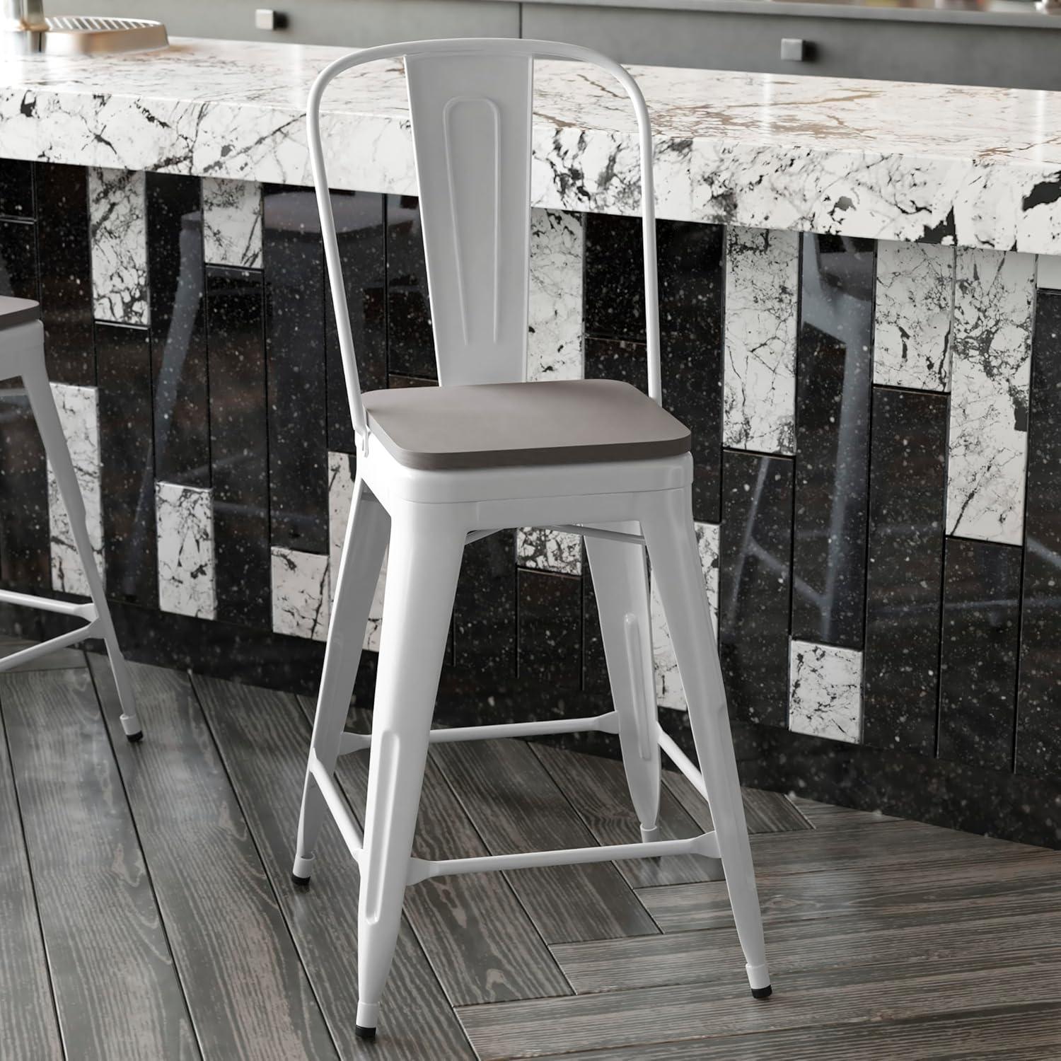 image:imageFlash Furniture Kai Commercial 30 High IndoorOutdoor Bar Height Stool White Galvanized Steel Frame Gray Square AllWeather Poly Resin Seat Removable BackWhiteGray