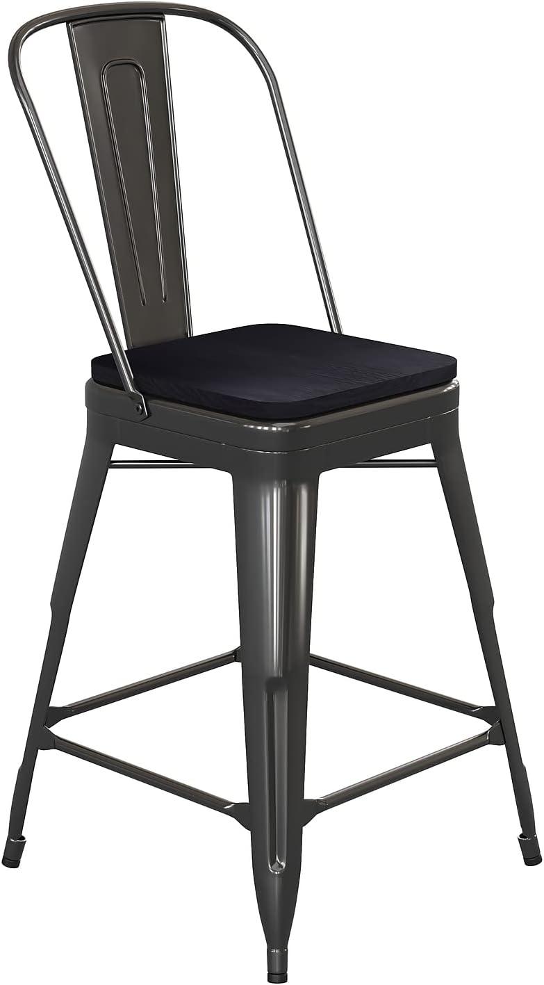 image:imageFlash Furniture Kai Commercial 30 High IndoorOutdoor Bar Height Stool White Galvanized Steel Frame Gray Square AllWeather Poly Resin Seat Removable BackBlackBlack