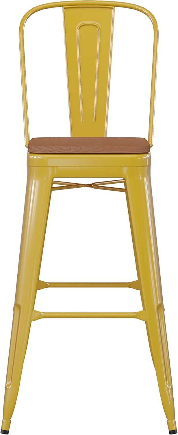 image:imageFlash Furniture Kai Commercial 30 High IndoorOutdoor Bar Height Stool White Galvanized Steel Frame Gray Square AllWeather Poly Resin Seat Removable BackYellowTeak