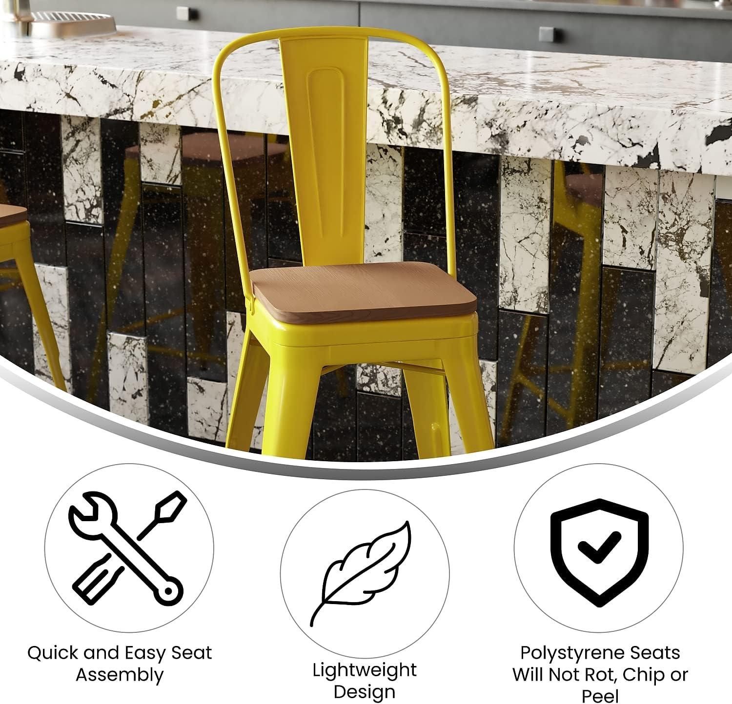 image:imageFlash Furniture Kai Commercial 30 High IndoorOutdoor Bar Height Stool White Galvanized Steel Frame Gray Square AllWeather Poly Resin Seat Removable BackYellowTeak