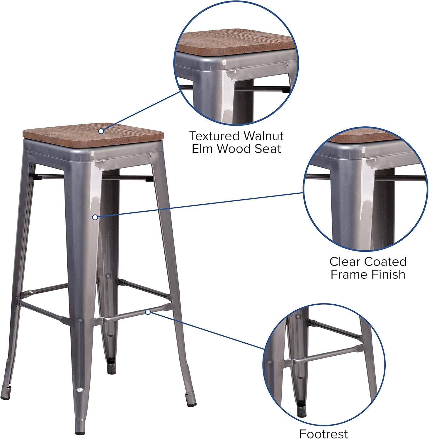 image:imageFlash Furniture Lincoln 30 High Backless Clear Coated Metal Barstool with Square Wood Seat4