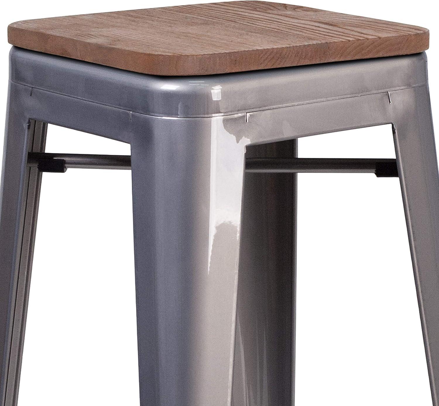 image:imageFlash Furniture Lincoln 30 High Backless Clear Coated Metal Barstool with Square Wood Seat4