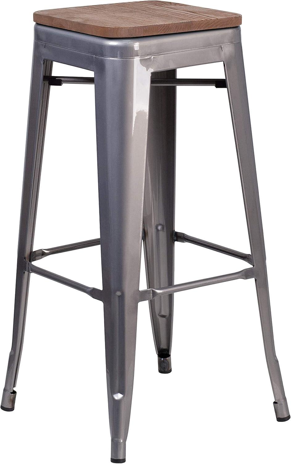image:imageFlash Furniture Lincoln 30 High Backless Clear Coated Metal Barstool with Square Wood Seat4