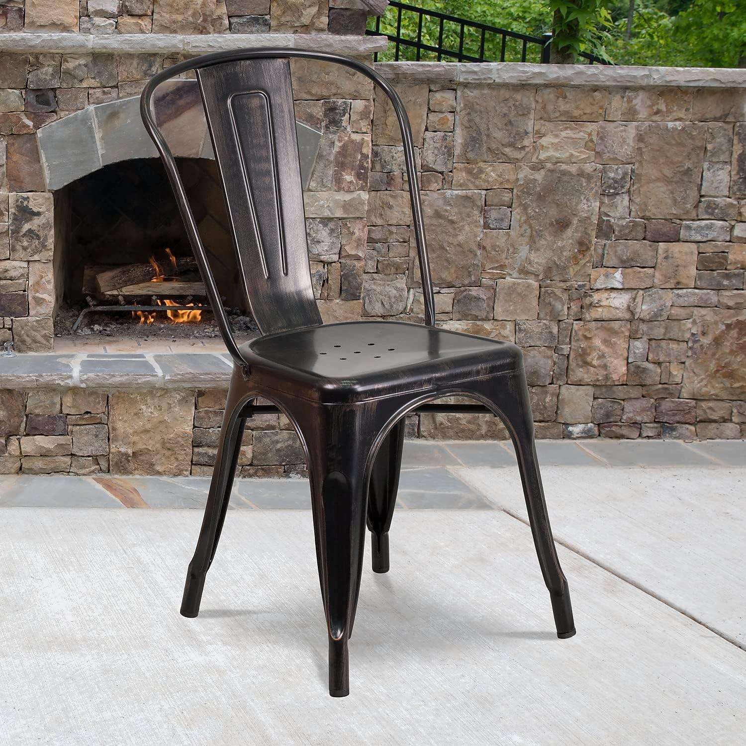 image:imageFlash Furniture Luke Commercial Grade 4 Pack BlackAntique Gold Metal IndoorOutdoor Stackable Chair