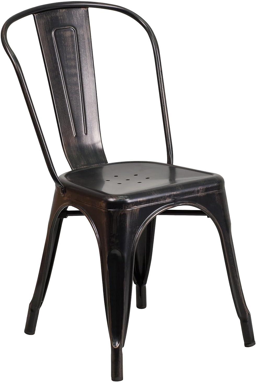 image:imageFlash Furniture Luke Commercial Grade 4 Pack BlackAntique Gold Metal IndoorOutdoor Stackable Chair