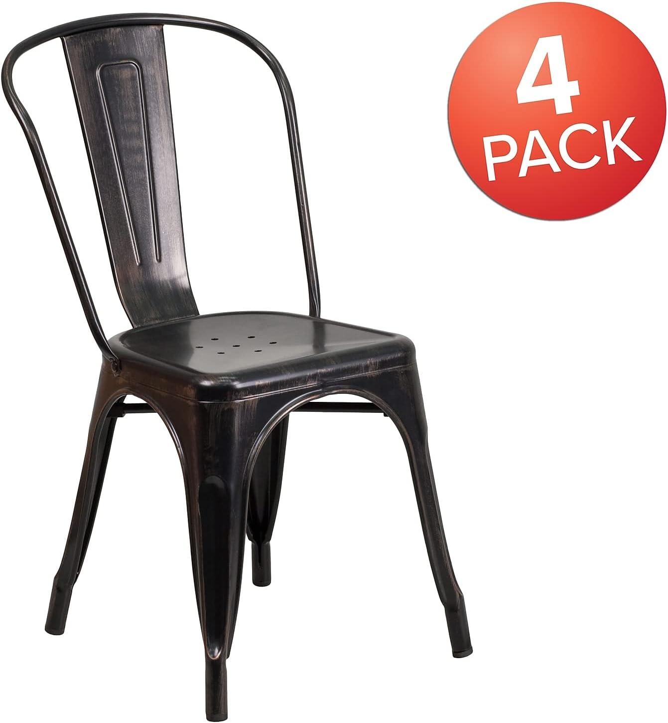 image:imageFlash Furniture Luke Commercial Grade 4 Pack BlackAntique Gold Metal IndoorOutdoor Stackable Chair