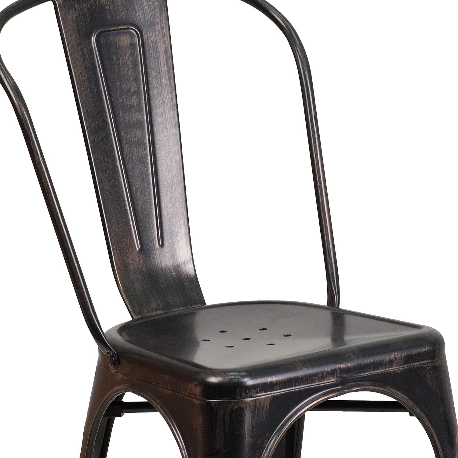 image:imageFlash Furniture Luke Commercial Grade 4 Pack BlackAntique Gold Metal IndoorOutdoor Stackable Chair