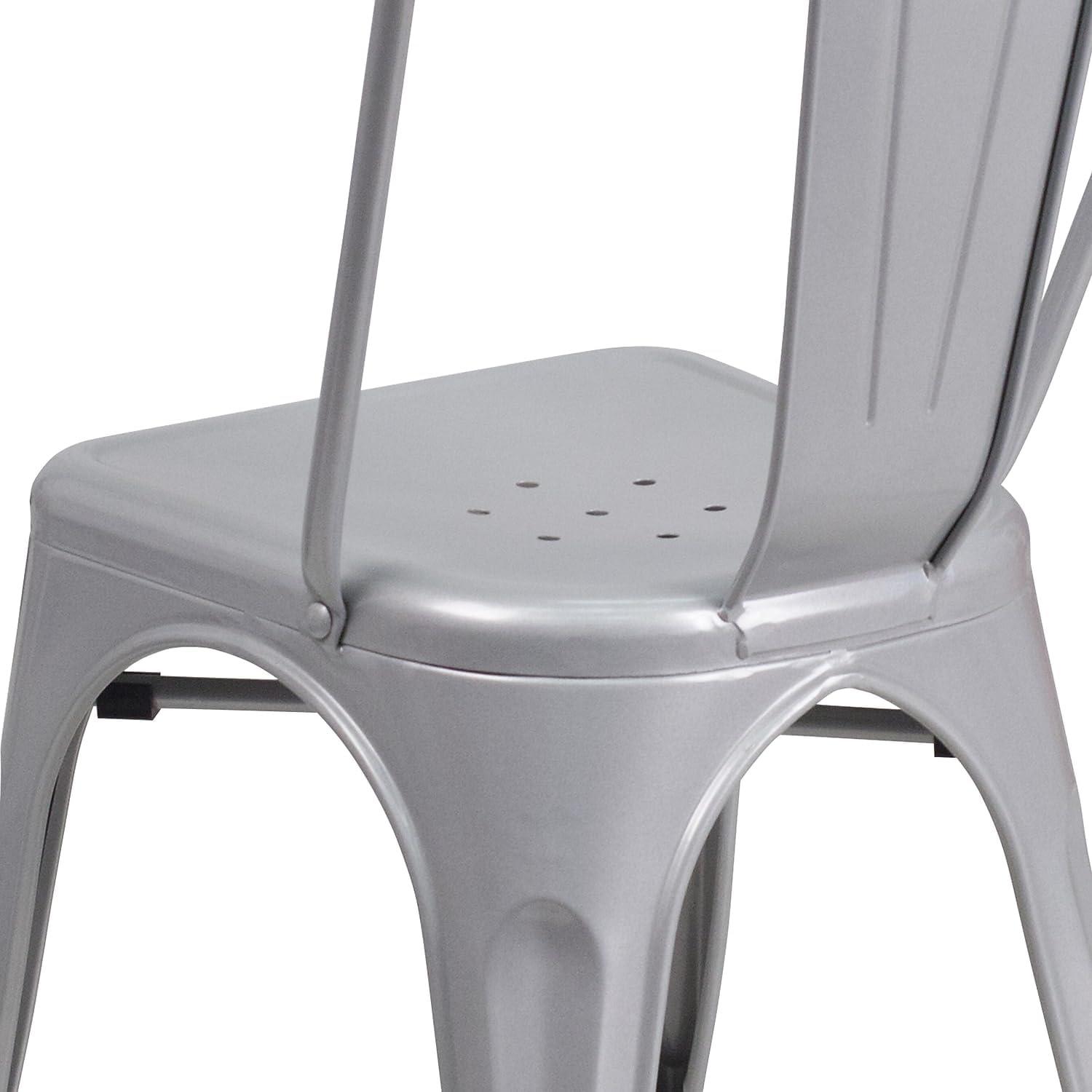 image:imageFlash Furniture Luke Commercial Grade 4 Pack Silver Metal IndoorOutdoor Stackable Chair