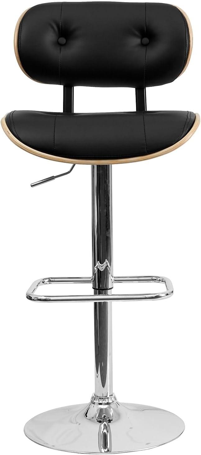image:imageFlash Furniture Magnus Walnut Bentwood Adjustable Height Barstool with Button Tufted Black Vinyl SeatBeech