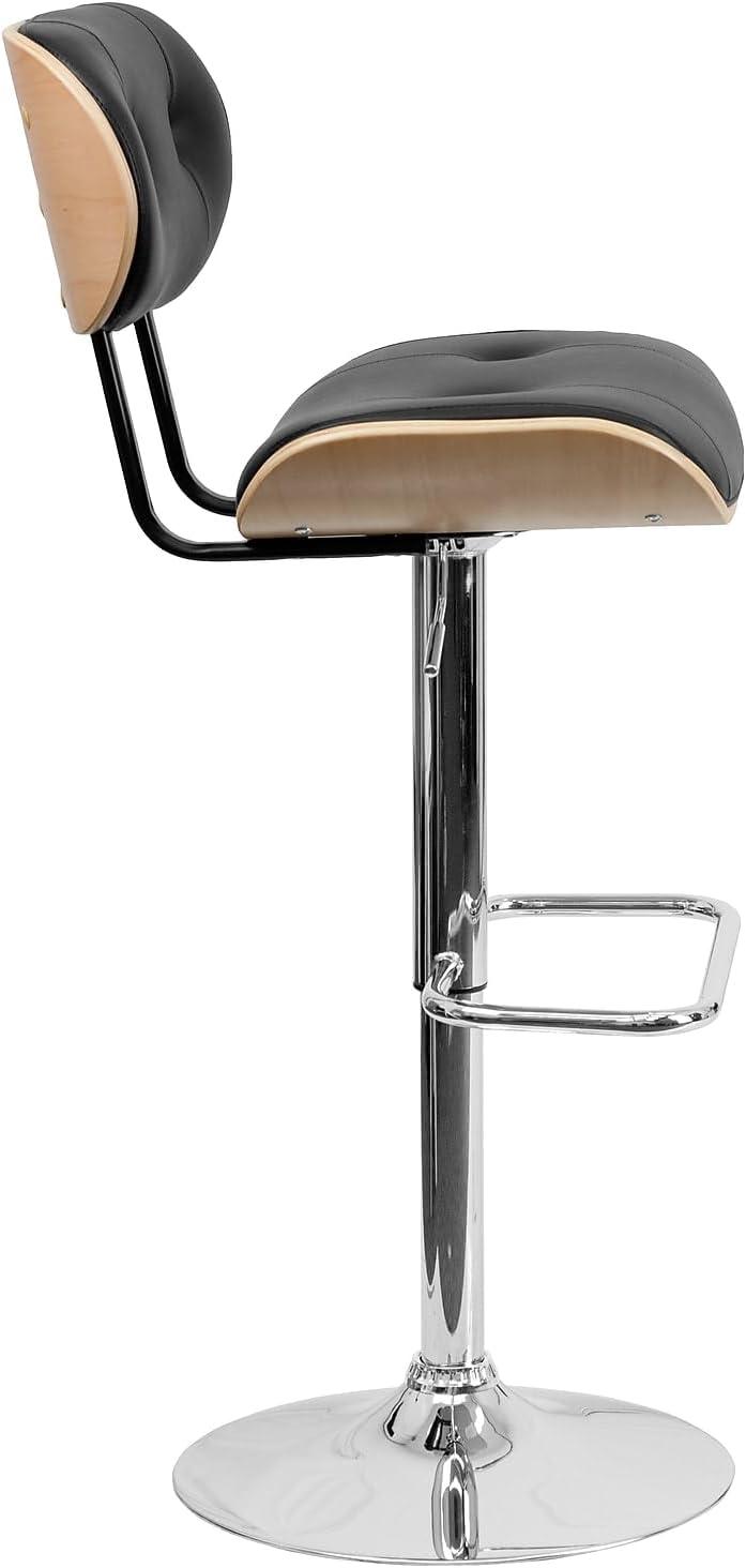 image:imageFlash Furniture Magnus Walnut Bentwood Adjustable Height Barstool with Button Tufted Black Vinyl SeatBeech