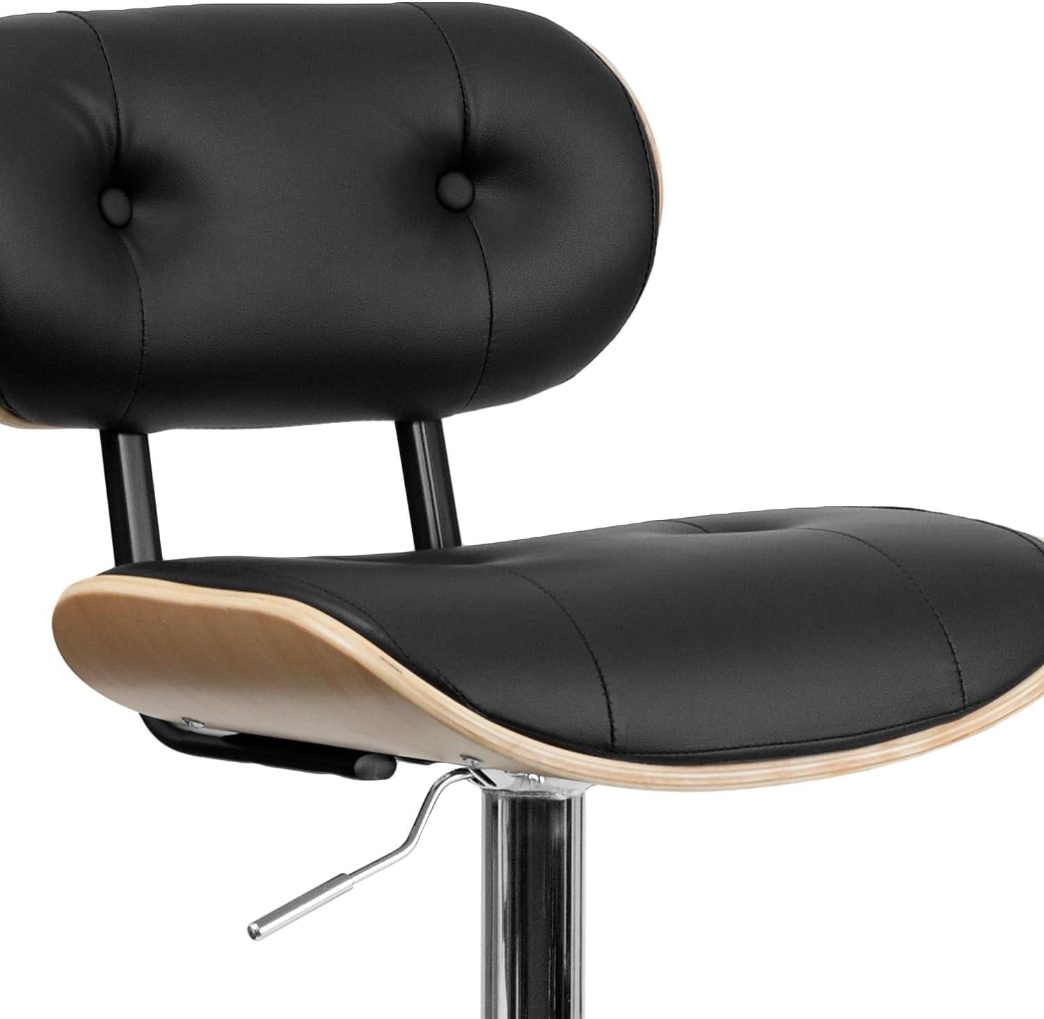 image:imageFlash Furniture Magnus Walnut Bentwood Adjustable Height Barstool with Button Tufted Black Vinyl SeatBeech