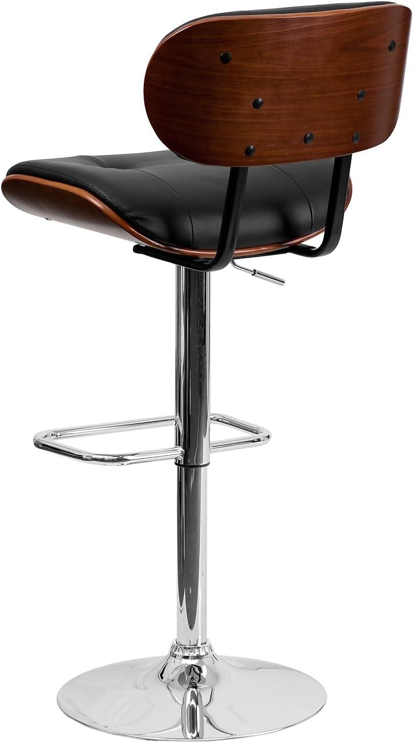 image:imageFlash Furniture Magnus Walnut Bentwood Adjustable Height Barstool with Button Tufted Black Vinyl SeatWalnut
