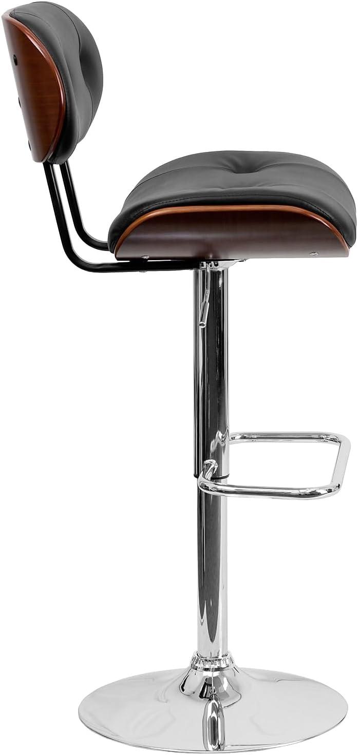 image:imageFlash Furniture Magnus Walnut Bentwood Adjustable Height Barstool with Button Tufted Black Vinyl SeatWalnut