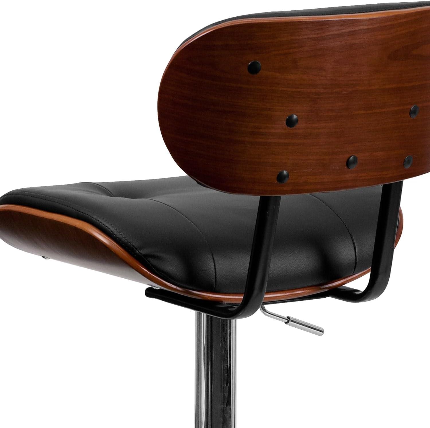 image:imageFlash Furniture Magnus Walnut Bentwood Adjustable Height Barstool with Button Tufted Black Vinyl SeatWalnut