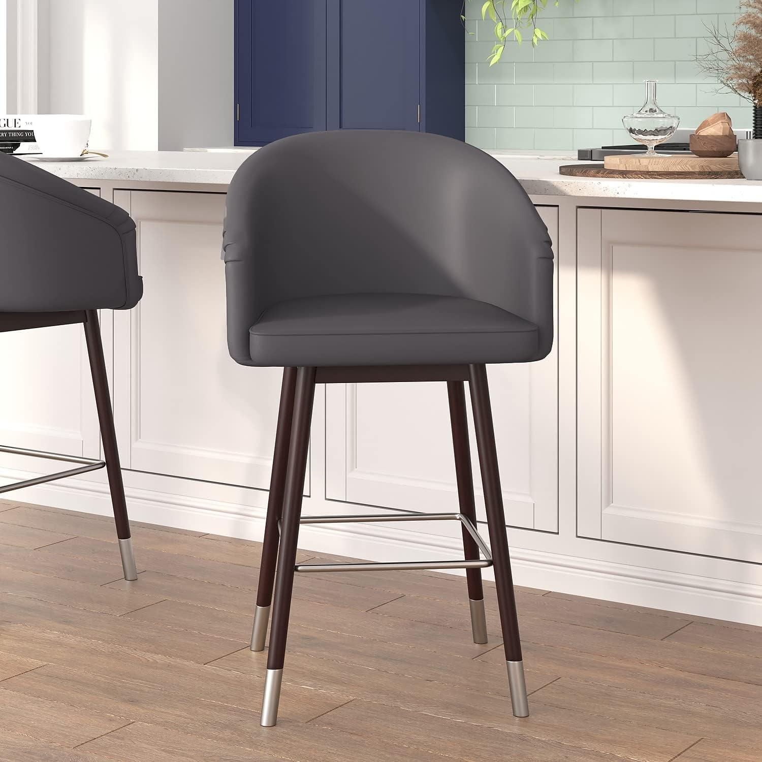 image:imageFlash Furniture Margo Commercial Grade MidBack Barstool Black LeatherSoft Upholstery Walnut Finish Beechwood Legs with Soft Bronze Accents 30 Bar StoolGrayWalnut